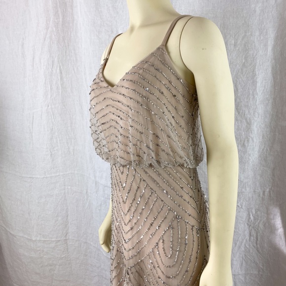 NWT formal sparkly dress evening beaded pink nude dress SZ 4 Adrianna Papell - Picture 8 of 15